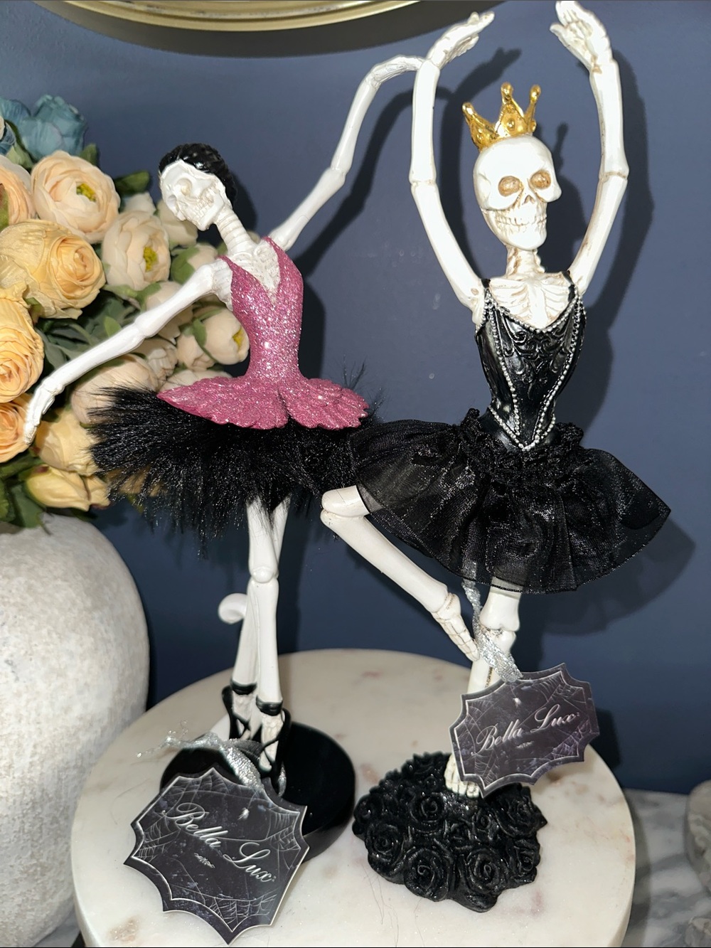 Bella Luxx Skeleton Ballerina Figurines in Pink, Black & Gold